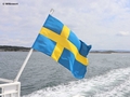 Heckflagge des Schiffes auf der Fahrt nach Styrsö Skäret